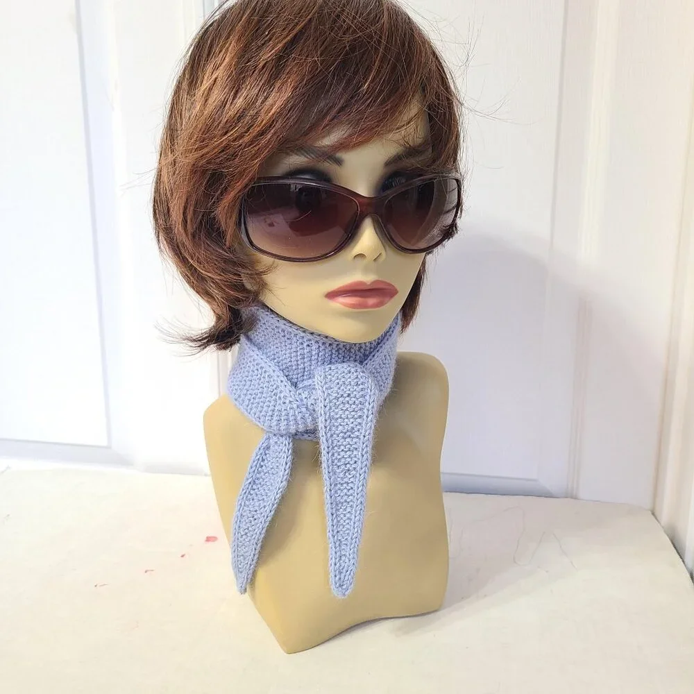 Sophie Scarf Handmade Blue Knit 100% Alpaca Scarf French Style Mini Wrap